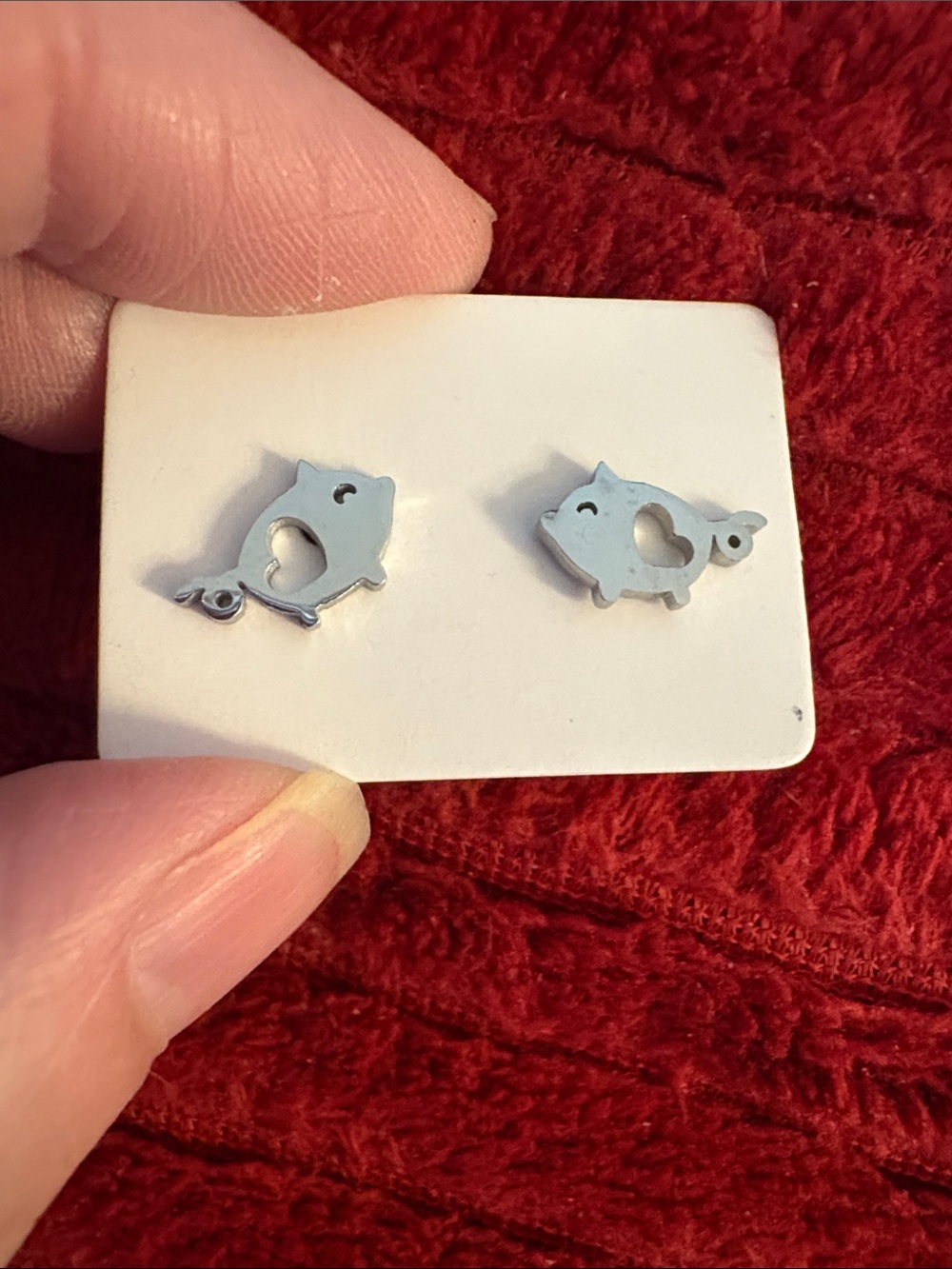 Cute Silver Pig Heart Cutout Stud Earrings